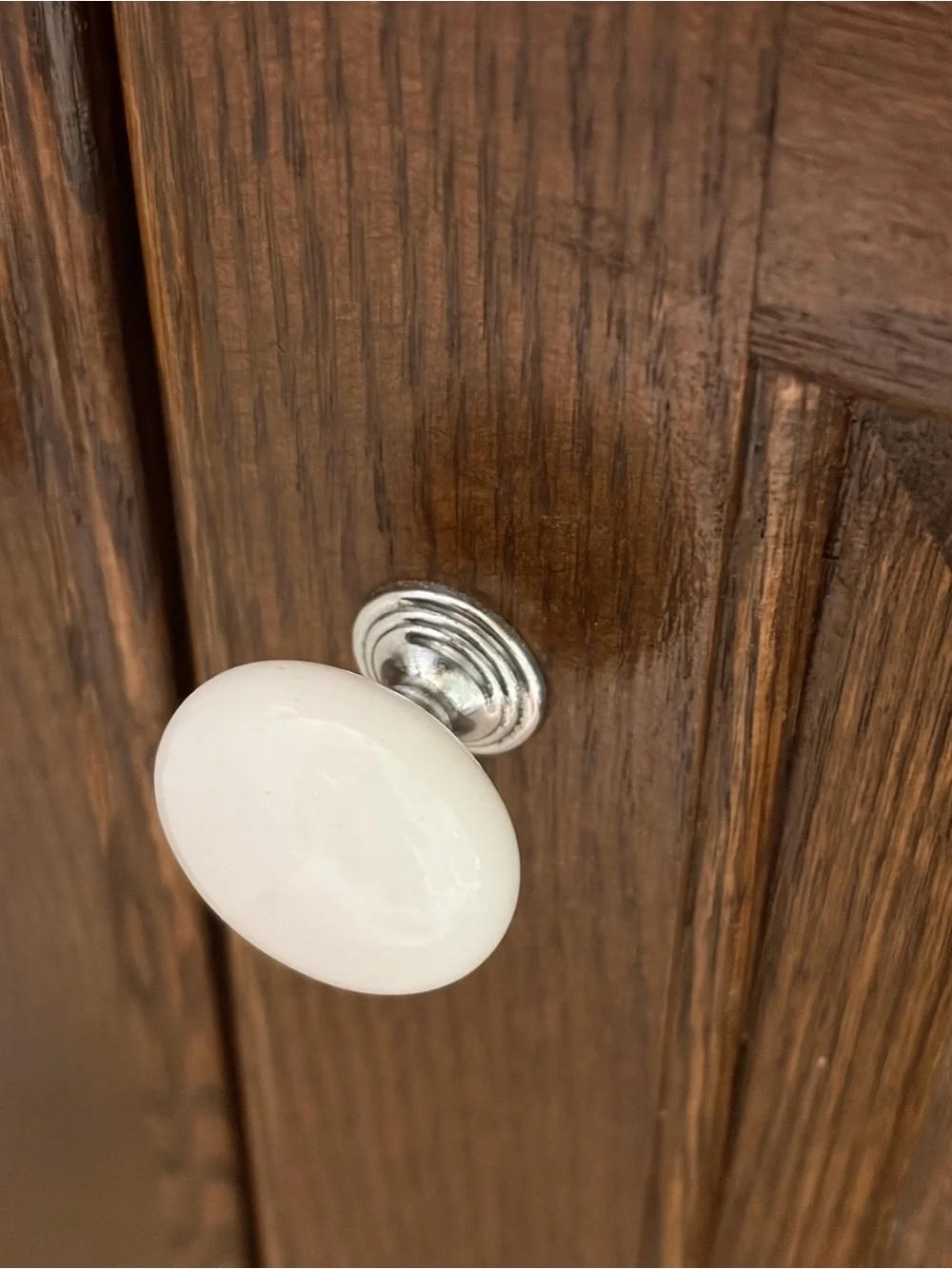 White Ceramic Cabinet Knobs with Silver Hardware - Set - Picture 5 of 6